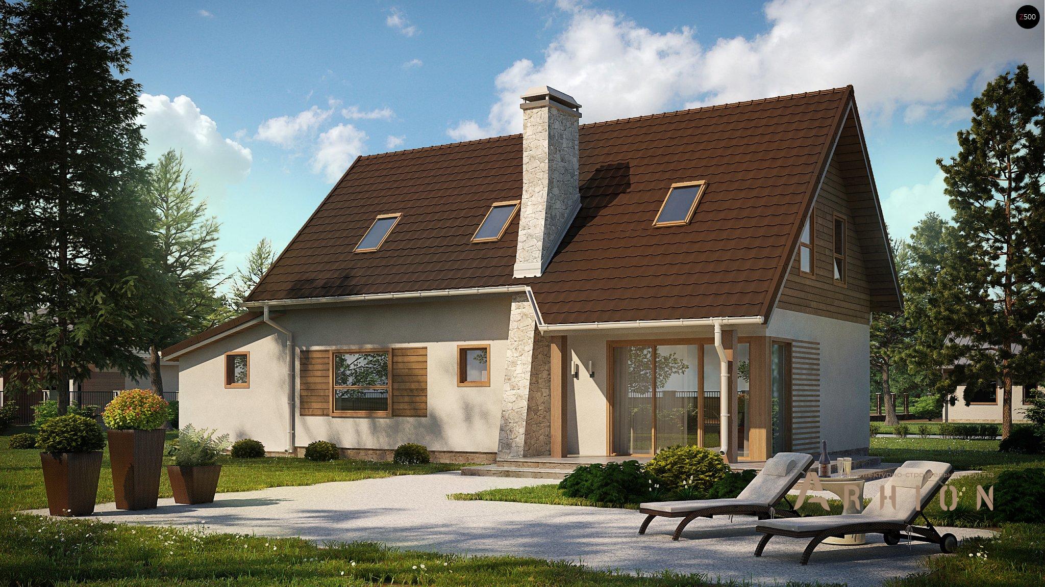 12. Проект одноэтажного дома в европейском стиле с двускатной кровлей, Z79 GP, площадью - 165 кв c мансардой, терассой, гаражом